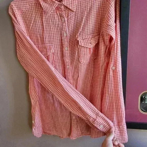 C & C California Women's Shirt Size S/P Orange/White Pockets Long Sleeve VTG - Picture 5 of 10
